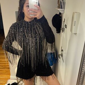 ASOS Black Dress with Silver Fringe